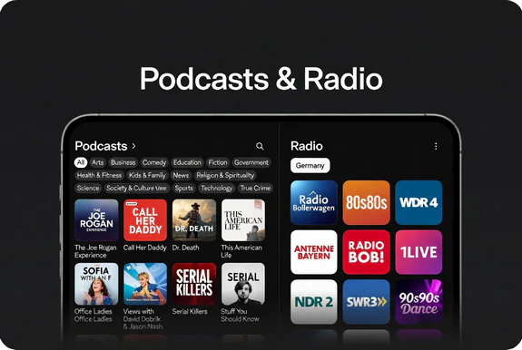 Plus de 10 000 Podcasts et Stations de Radio gratuits