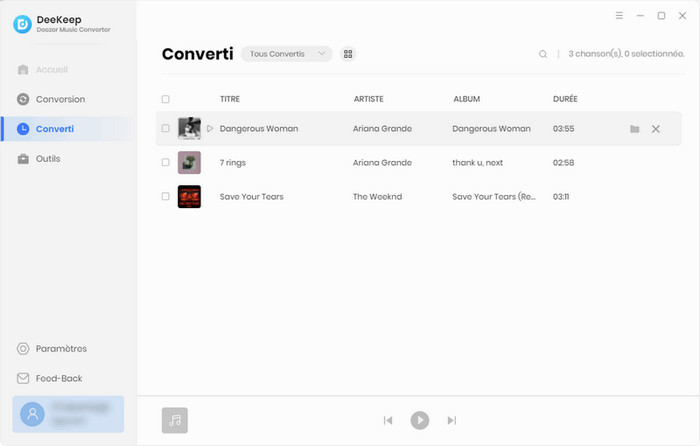 Vérifiez les chansons Deezer converties