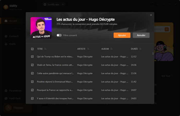 Ajoutez des podcasts de Spotify à Sidify