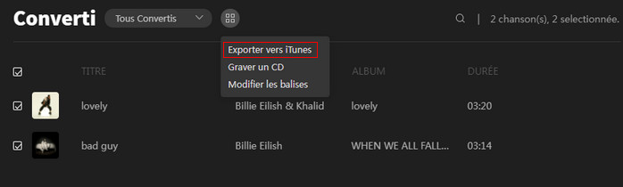 Sauvegardez dans la bibliothèque iTunes