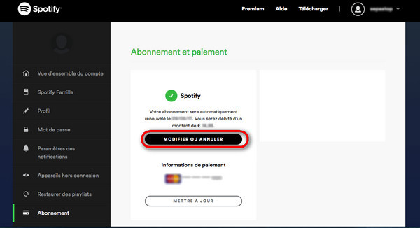 Annuler l'abonnement spotify premium