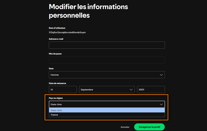 Sélectionnez un pays différent