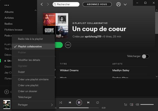 Créer une playlist collaborative dans Spotify