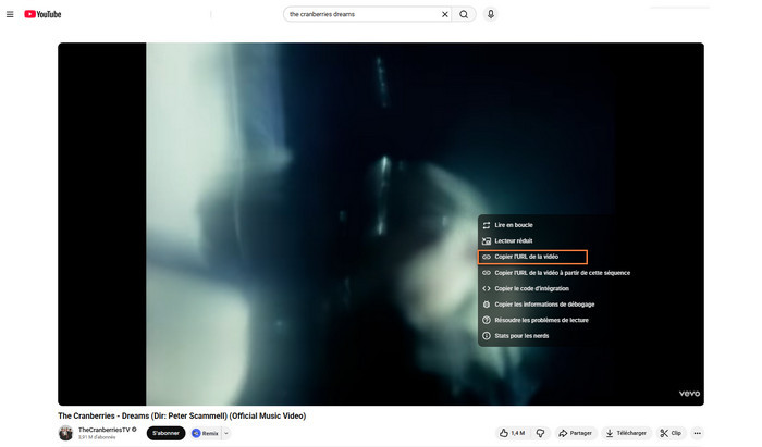 Copiez l'URL de la vidéo YouTube