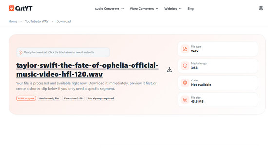 CutYT : YouTube en WAV Convertisseur