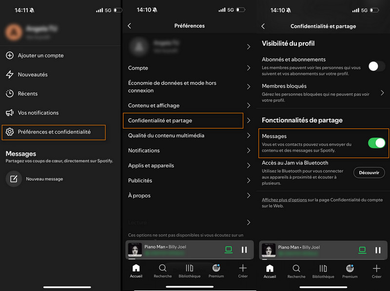 Désactiver la fonction de messages directs sur Spotify