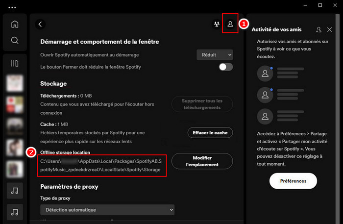 L'emplacement des musiques Spotify téléchargées