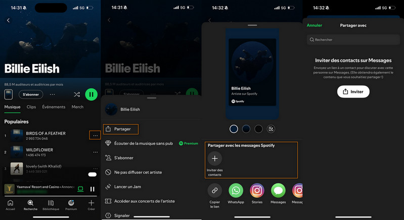 Envoyer des messages directs sur Spotify
