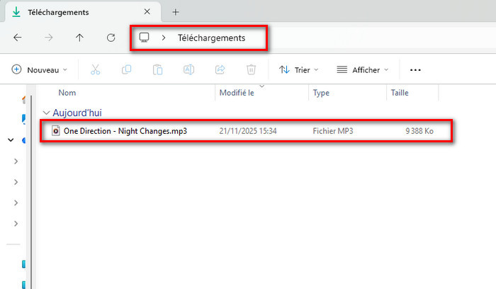 Trouvez le fichier audio téléchargé