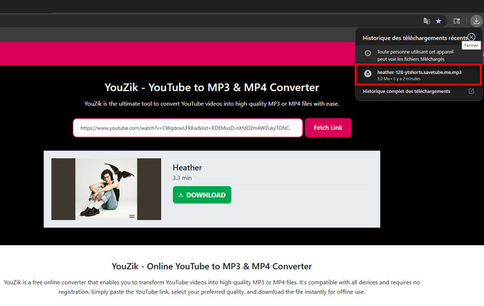Trouvez le fichier audio téléchargé