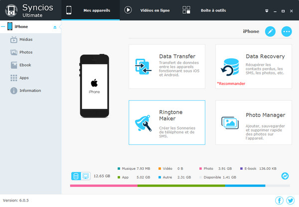 interface de Syncios