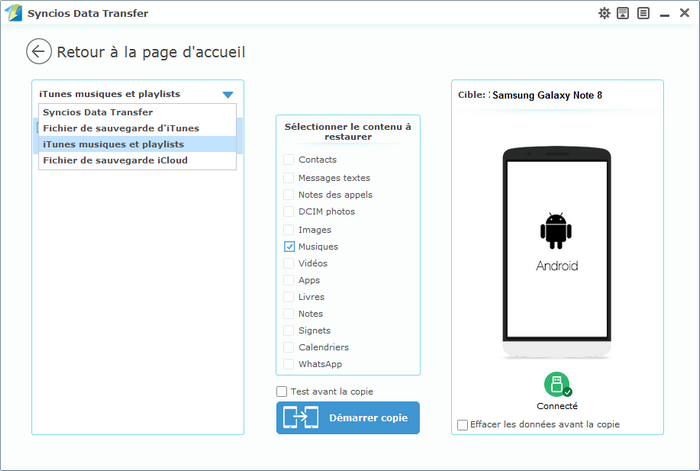 Transférer la musique iTunes vers Samsung Galaxy Note 8