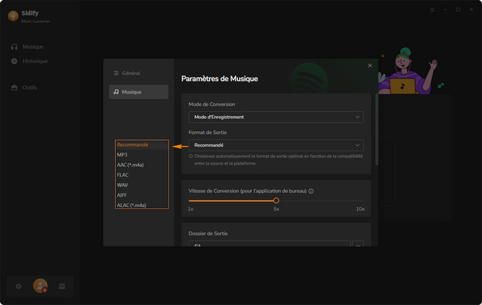 Sélectionnez les paramètres