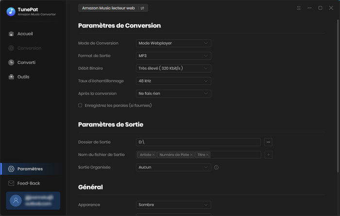 Paramètres de TunePat Amazon Music Converter