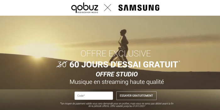 Bénéficier d'un essai gratuit de Qobuz pendant 2 mois avec Samsung