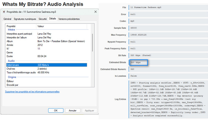 Résultat du test audio de qualité de Sidify Spotify Music Downloader