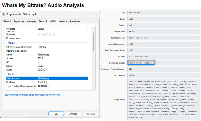 Résultat du test audio de qualité de SpotMate