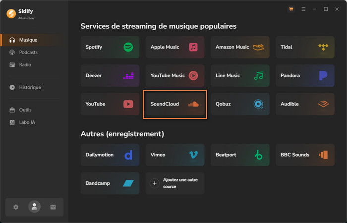 Choisissez SoundCloud comme plateforme de conversion
