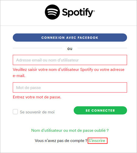 Inscription Spotify