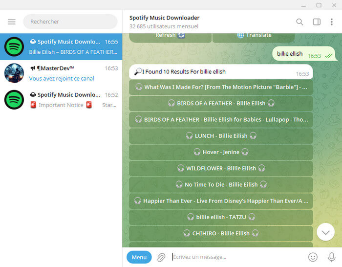 Télécharger des chansons de Spotify sur Telegram