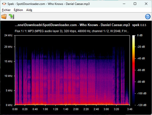 Résultats du test de qualité sonore de SpotiDownloader