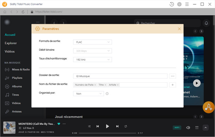 Configurez le format de sortie