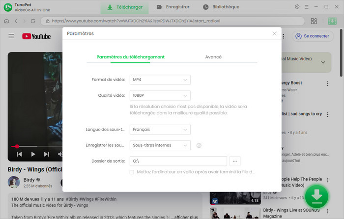 Choisissez le format de sortie
