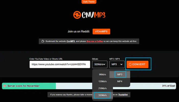 Utiliser CnvMP3 pour convertir YouTube en MP3/MP4