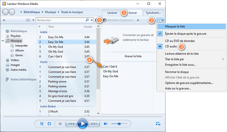 Gravez de la musique Tidal sur CD à l'aide de Windows Media Player