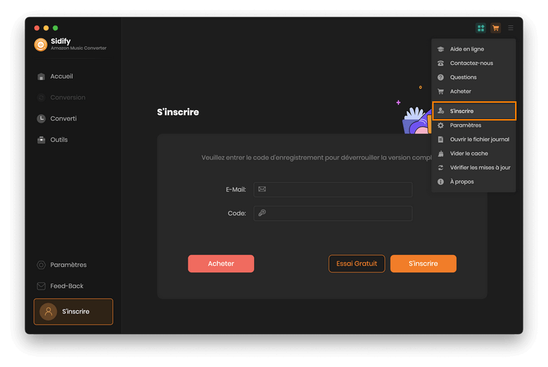 S'inscrire à Sidify Amazon Music Converter pour Mac