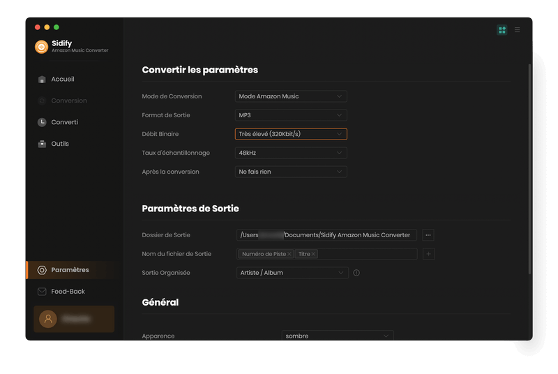 Modifiez la configuration de sortie