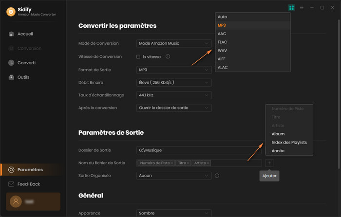 Paramètres d'Amazon Music Converter