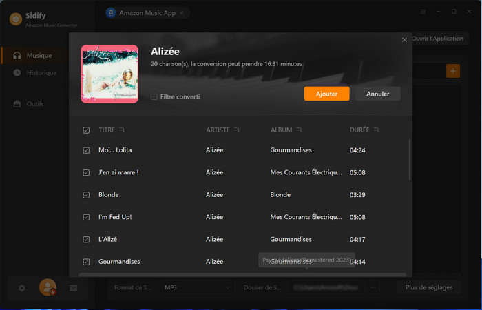Ajoutez à la liste de conversion