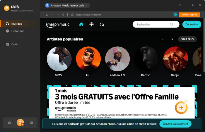 Ajoutez de la musique d'Amazon Music avec Mode Webplayer