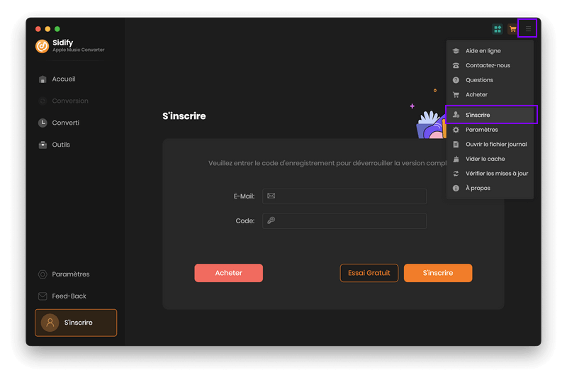 S'inscrire Apple Music Converter pour Mac