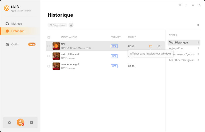 Vérifiez des musiques d'Apple téléchargée
