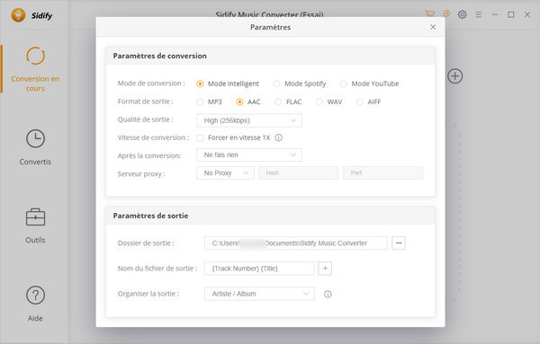 Configurez les paramètres de sortie