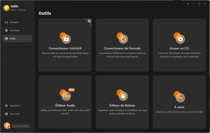 Ouvrez la boîte à outils intégrée de Sidify