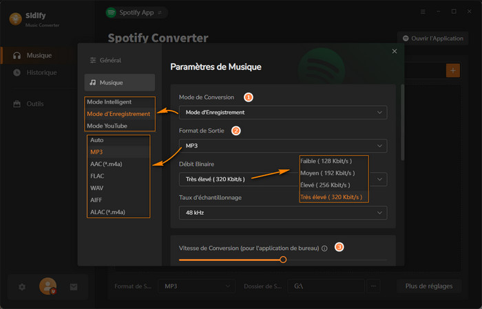 Configurez les paramètres de sortie pour la musique Spotify