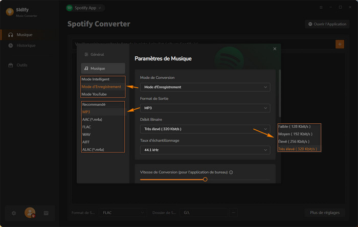Configurez les paramètres de sortie pour la musique Spotify