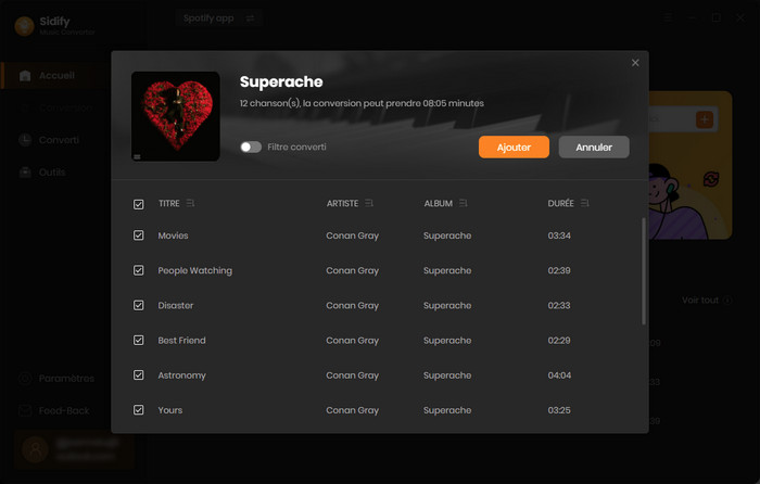 Ajoutez une musique Spotify que vous souhaitez convertir en sonnerie