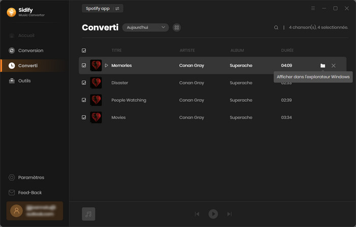 Recherchez de la musique Spotify convertie sur un ordinateur