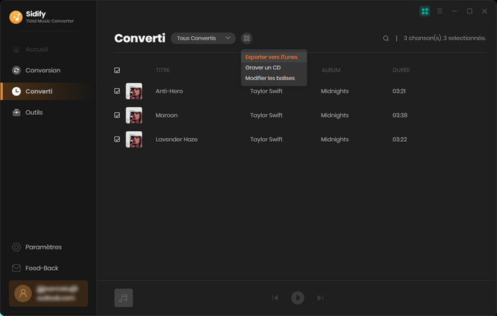 Exportez des chansons Tidal vers iTunes