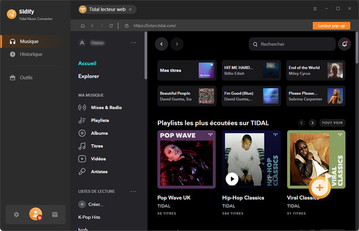 Ajoutez des chansons Tidal avec Tidal Webplayer