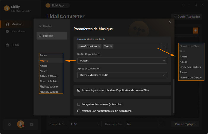 Définissez les paramètres de Tidal