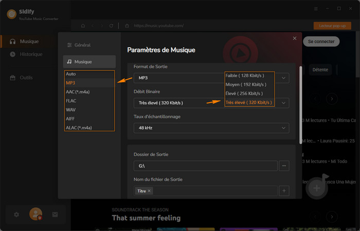 Paramètres de Sidify YouTube Music Converter