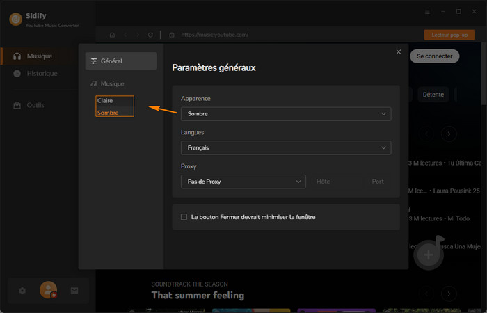 Paramètres Générals de Sidify YouTube Music Converter
